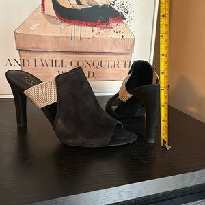 Franco Sarto Peep Toe Open Back Suede High Heels